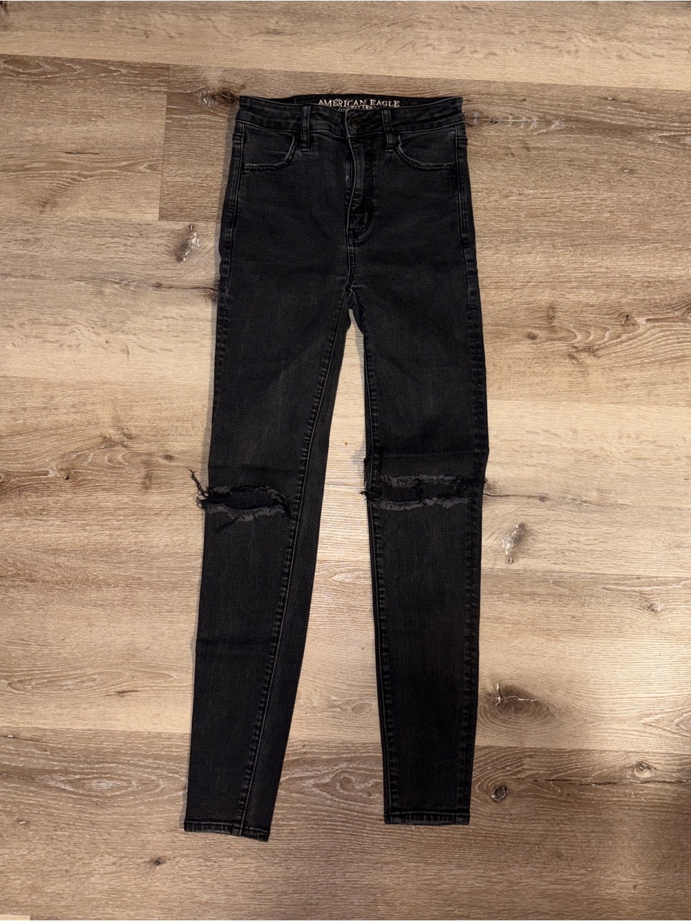 American Eagle Outfitters Black Super High Rise Jegging Jeans Distressed Knees
